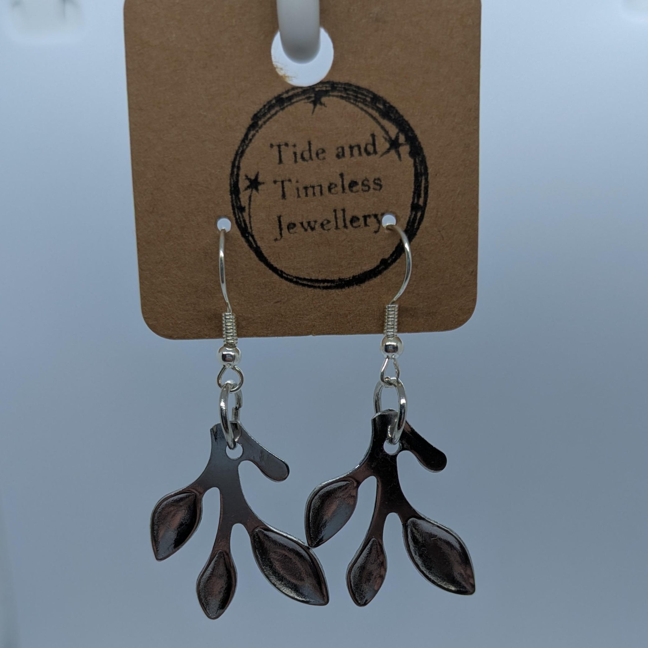 Spoon Handle Leaf Earrings Silver