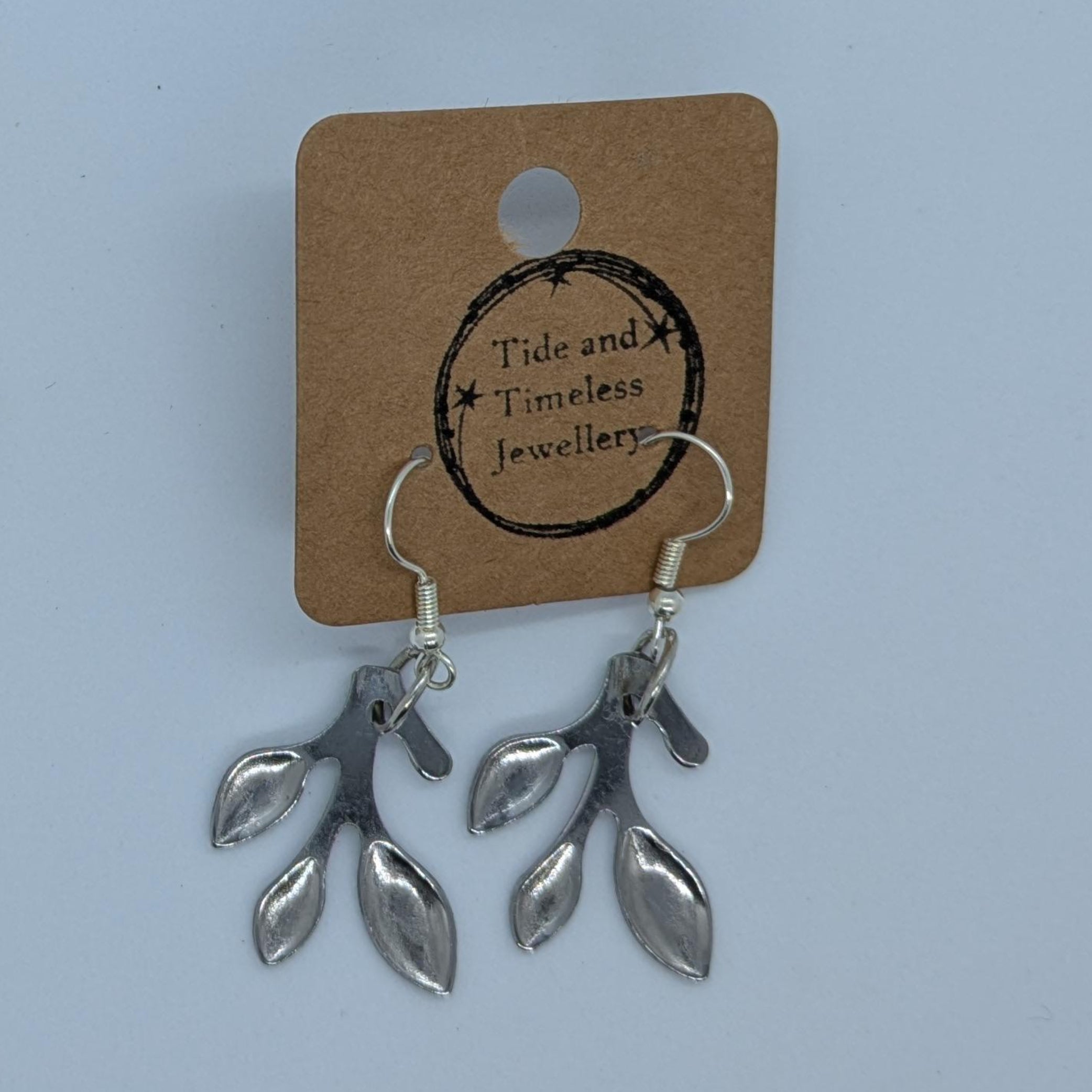 Spoon Handle Leaf Earrings Silver