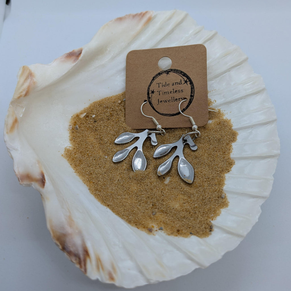 Spoon Handle Leaf Earrings Silver