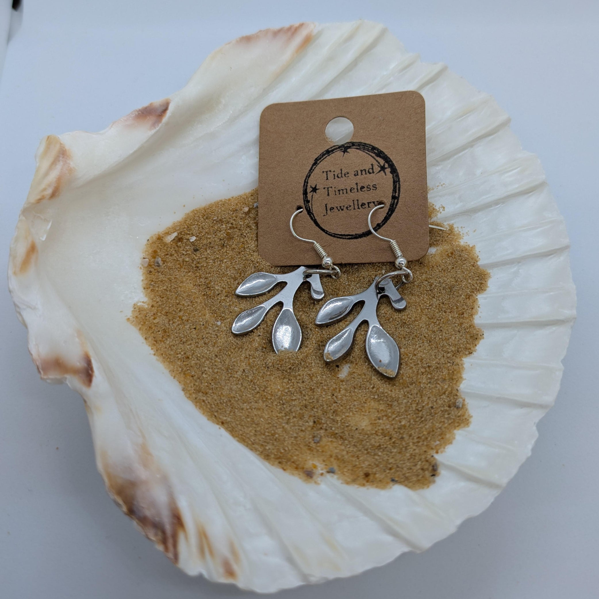 Spoon Handle Leaf Earrings Silver