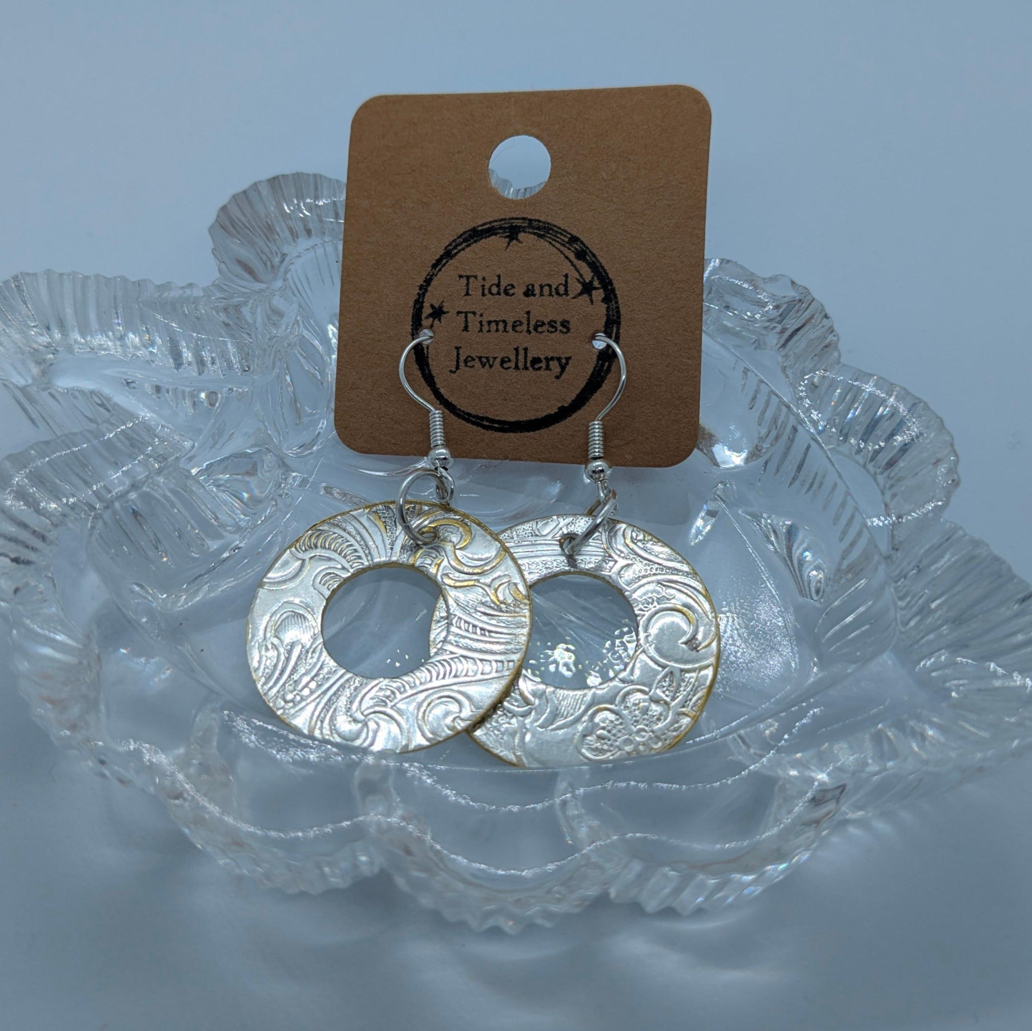 Silver Plated Large Circular Cut Out Earrings Handmade