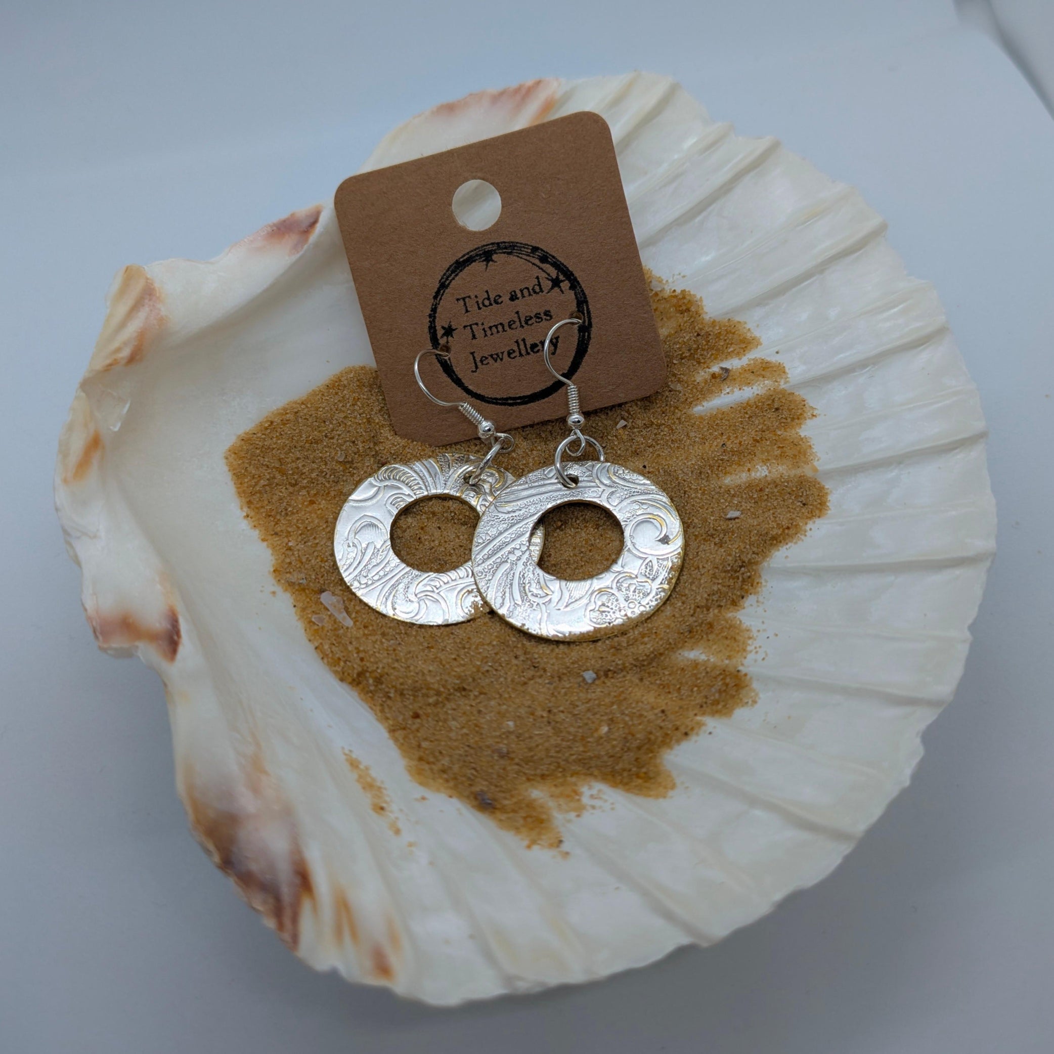 Silver Plated Large Circular Cut Out Earrings Handmade