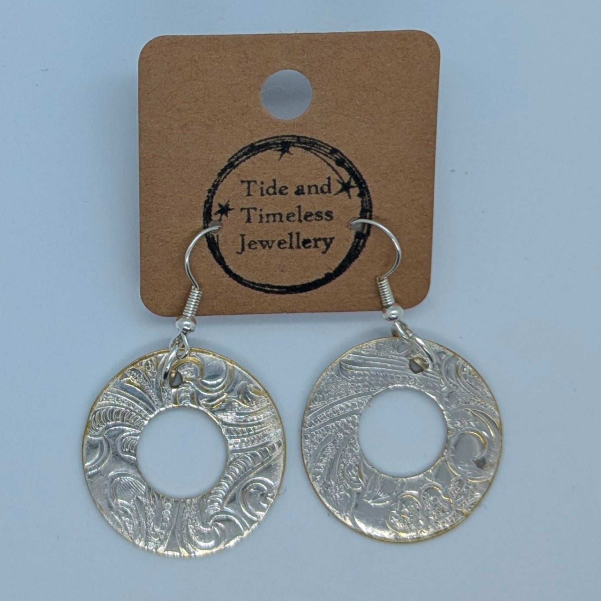 Silver Plated Large Circular Cut Out Earrings Handmade