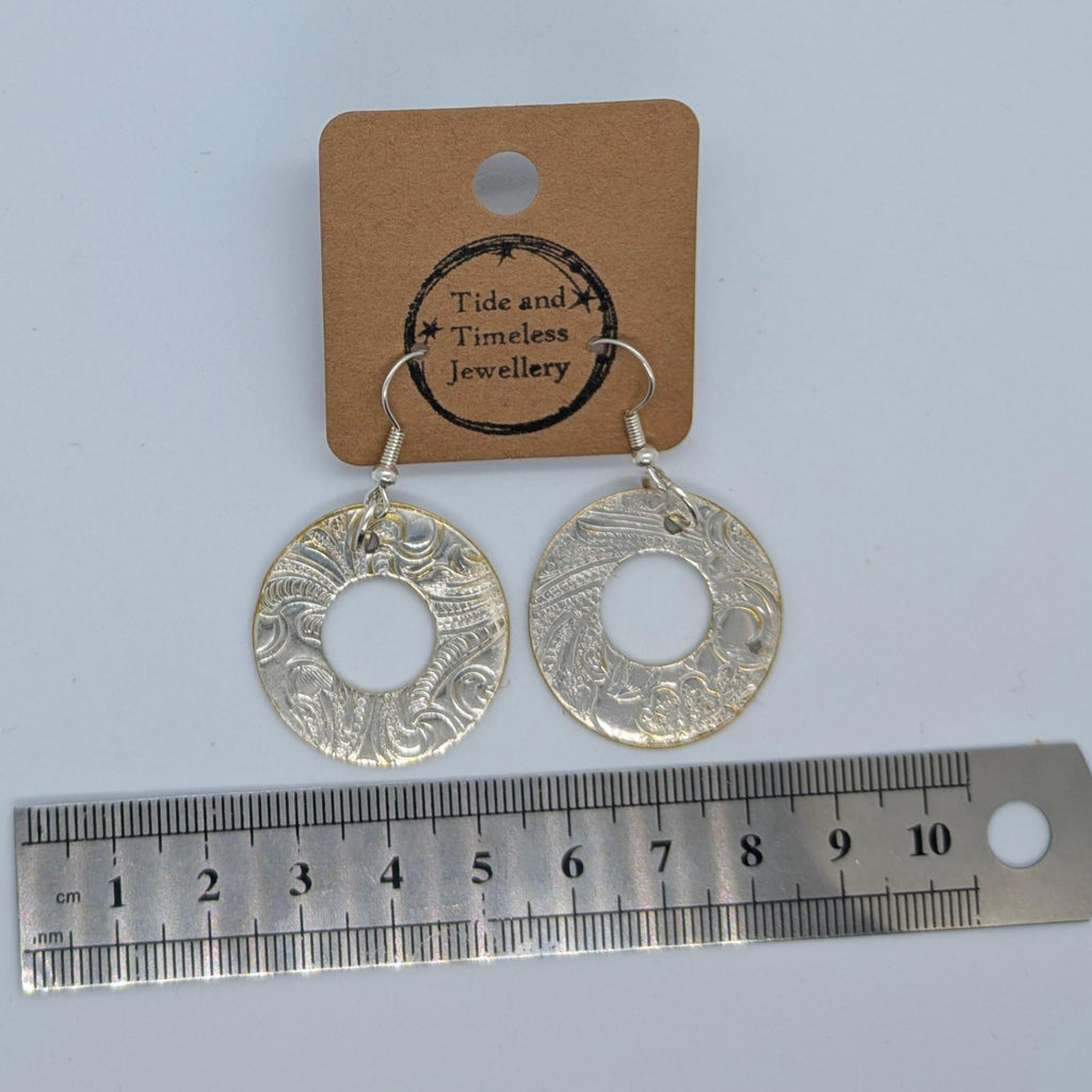 Silver Plated Large Circular Cut Out Earrings Handmade